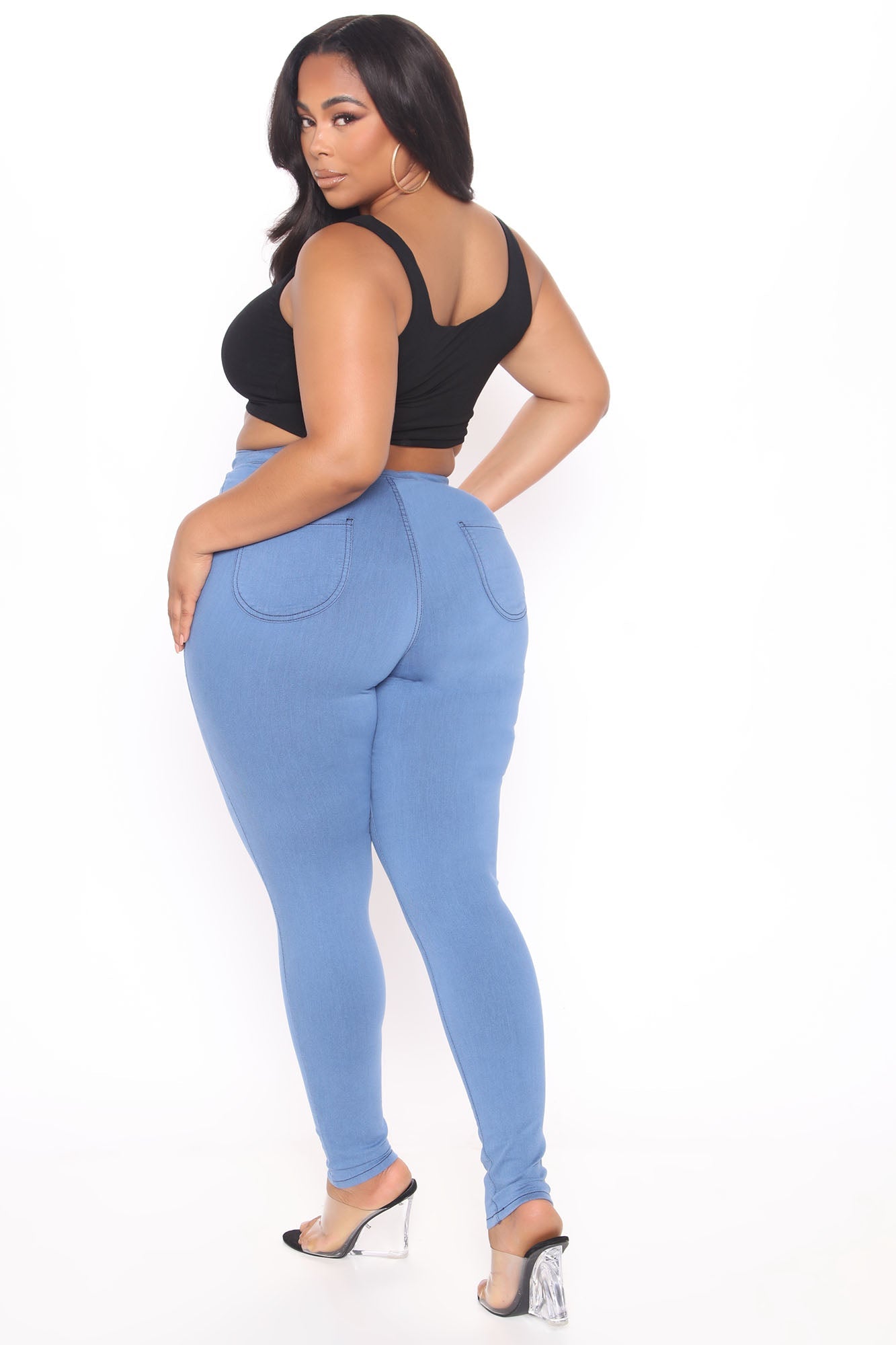 Super High Waist Denim Skinnies - Medium Blue Ins Street