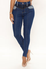 Nice To Meet Ya Colorblock Skinny Jeans - Dark Wash Ins Street