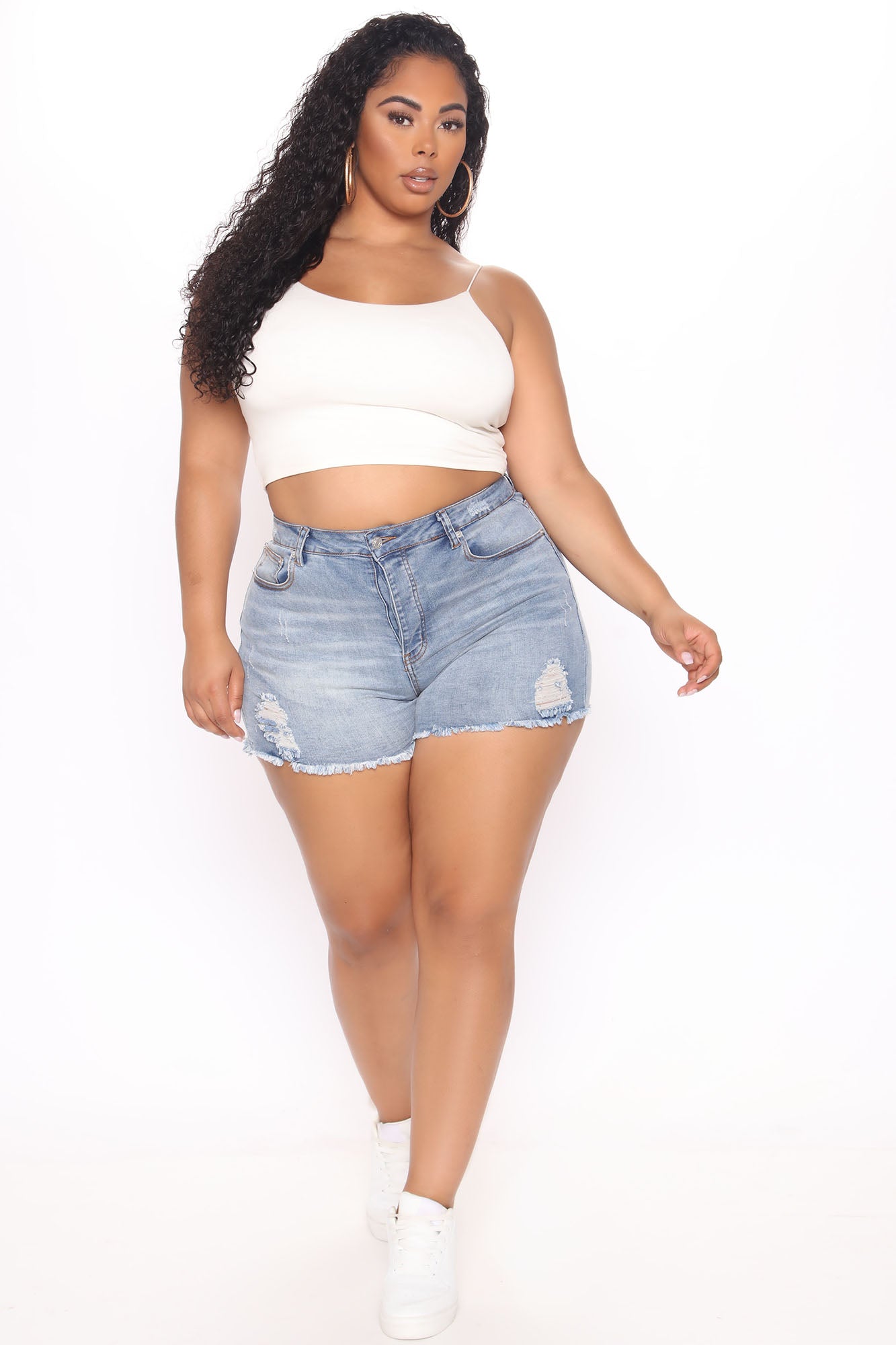 Gen Distressed Denim Shorts - Medium Blue Wash Ins Street