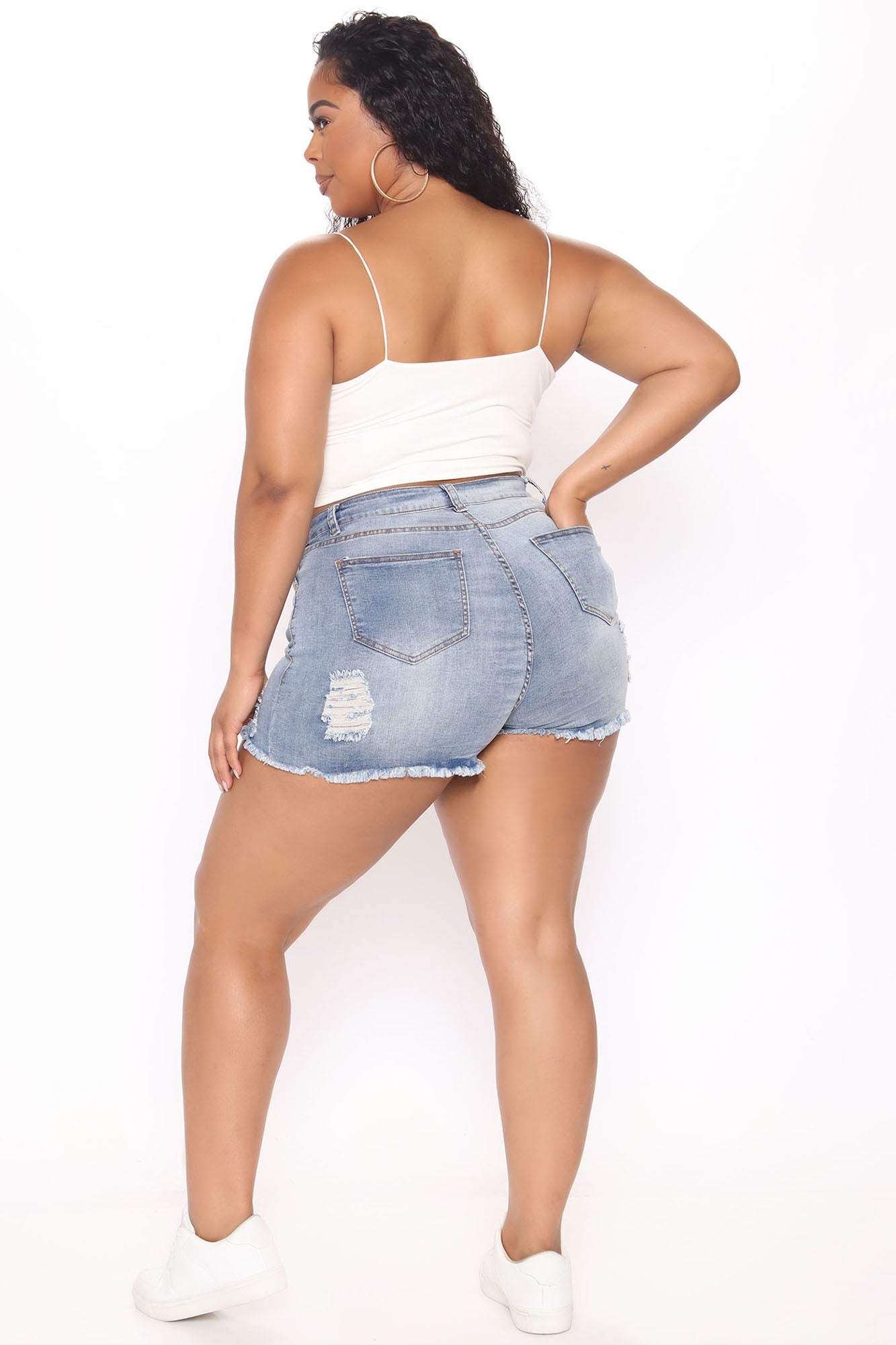 Gen Distressed Denim Shorts - Medium Blue Wash Ins Street