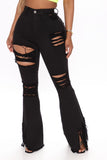 Let Your Flare Down Distressed Jeans - Black Ins Street