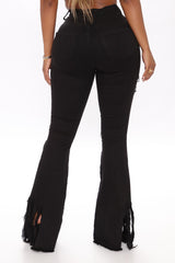 Let Your Flare Down Distressed Jeans - Black Ins Street