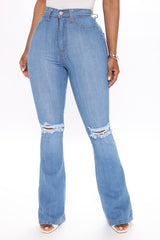 Here To Stay Flare Jeans - Medium Blue Wash Ins Street