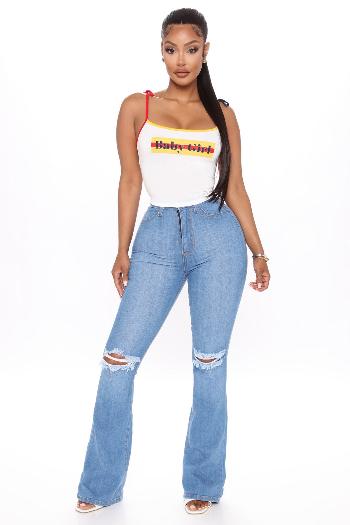 Here To Stay Flare Jeans - Medium Blue Wash Ins Street