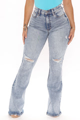 Curve Control Stretch Ripped Flare Jeans - Medium Blue Wash Ins Street