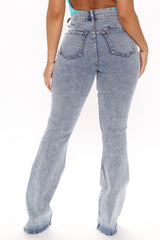 Curve Control Stretch Ripped Flare Jeans - Medium Blue Wash Ins Street