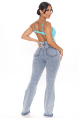 Curve Control Stretch Ripped Flare Jeans - Medium Blue Wash Ins Street