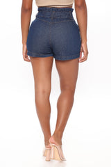 Alaina Paperbag Waist Denim Shorts - Dark Denim Ins Street