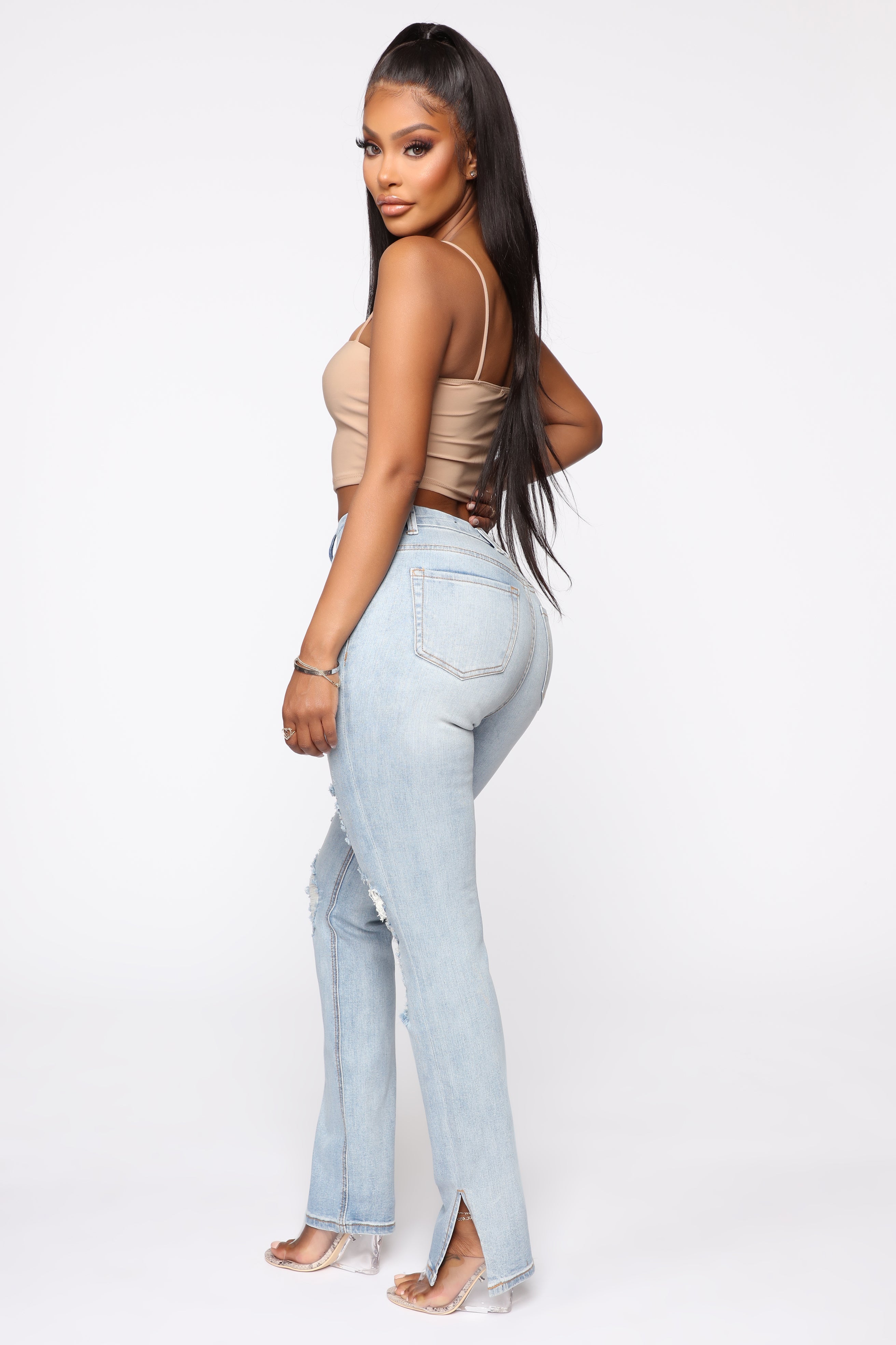 Killing 'Em Kindly High Rise Jeans - Light Blue Wash Ins Street