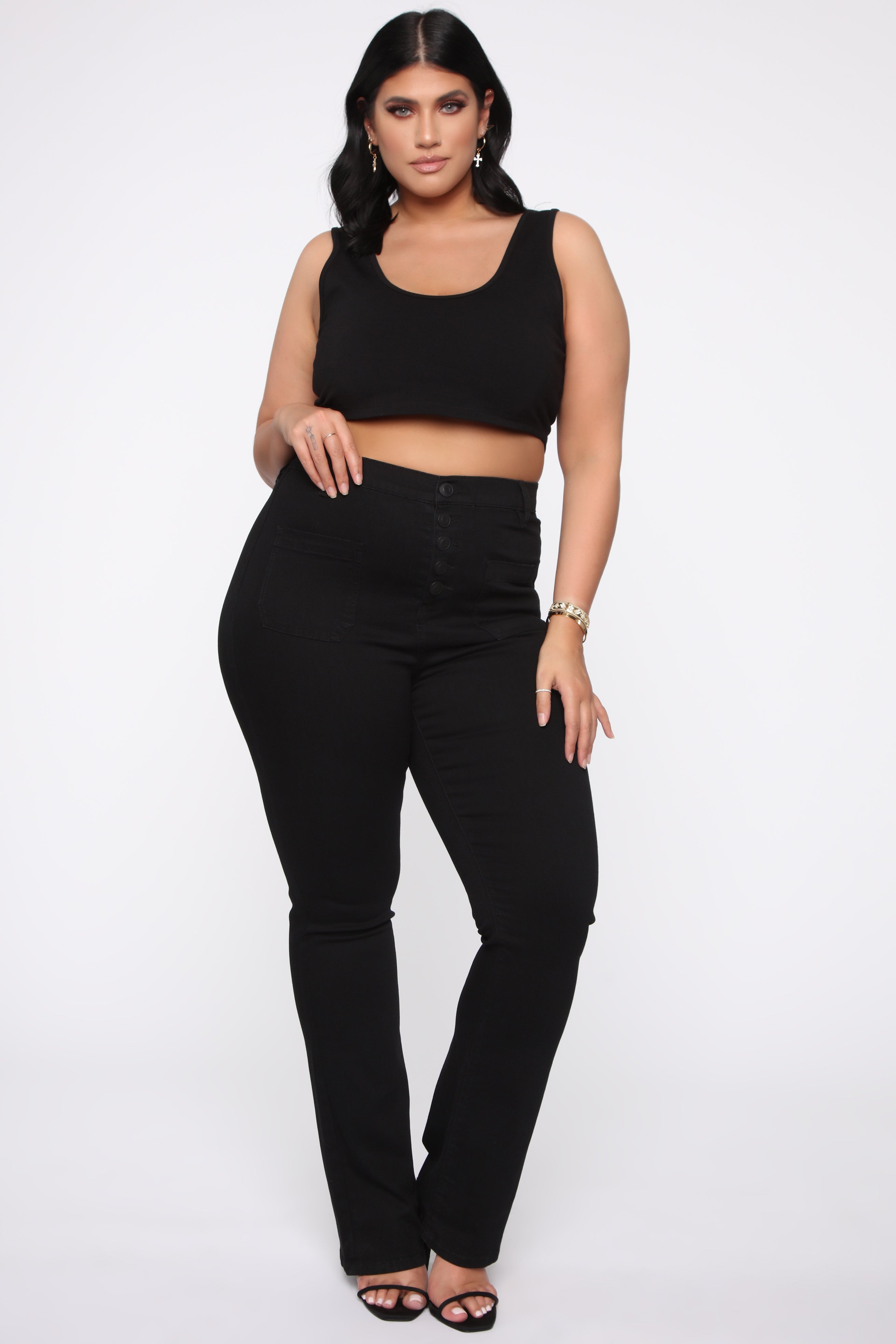 Katt Flare Button Jeans - Black Ins Street