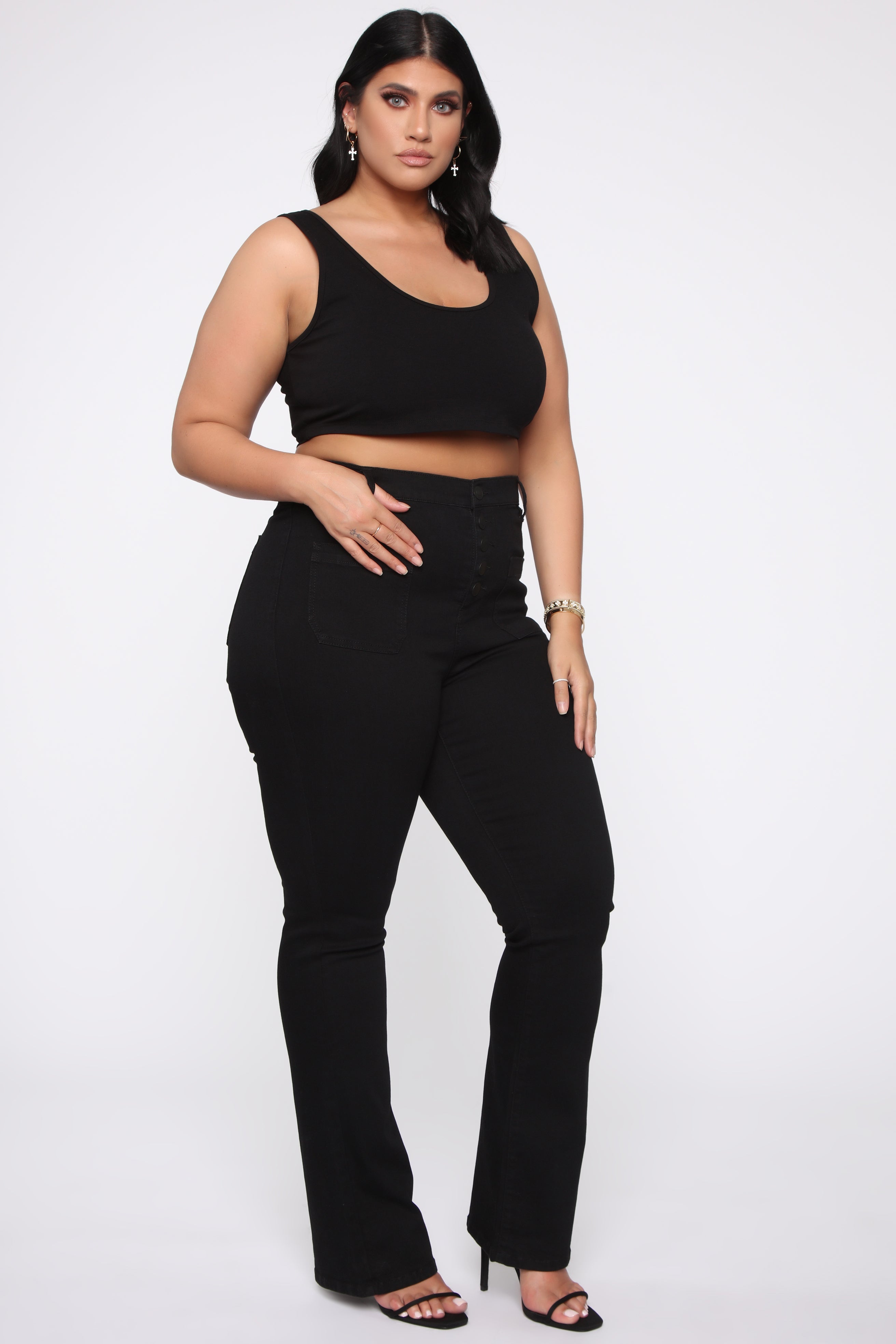Katt Flare Button Jeans - Black Ins Street