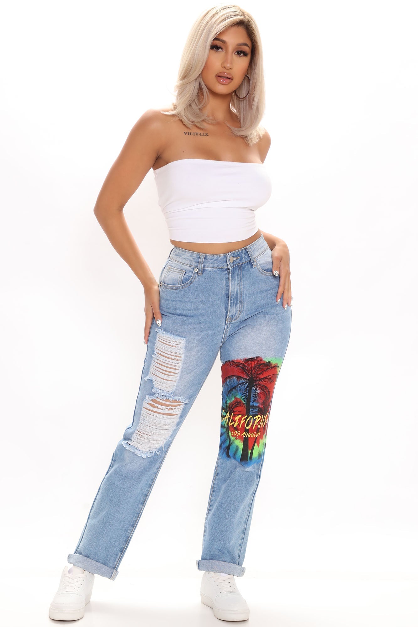 California Dreams Ripped Boyfriend Jeans - Medium Blue Wash Ins Street