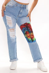 California Dreams Ripped Boyfriend Jeans - Medium Blue Wash Ins Street
