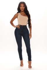 Classic High Waist Skinny Jeans - Dark Denim Ins Street