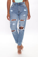 Set Her Free Distressed Mom Jeans - Medium Blue Wash Ins Street