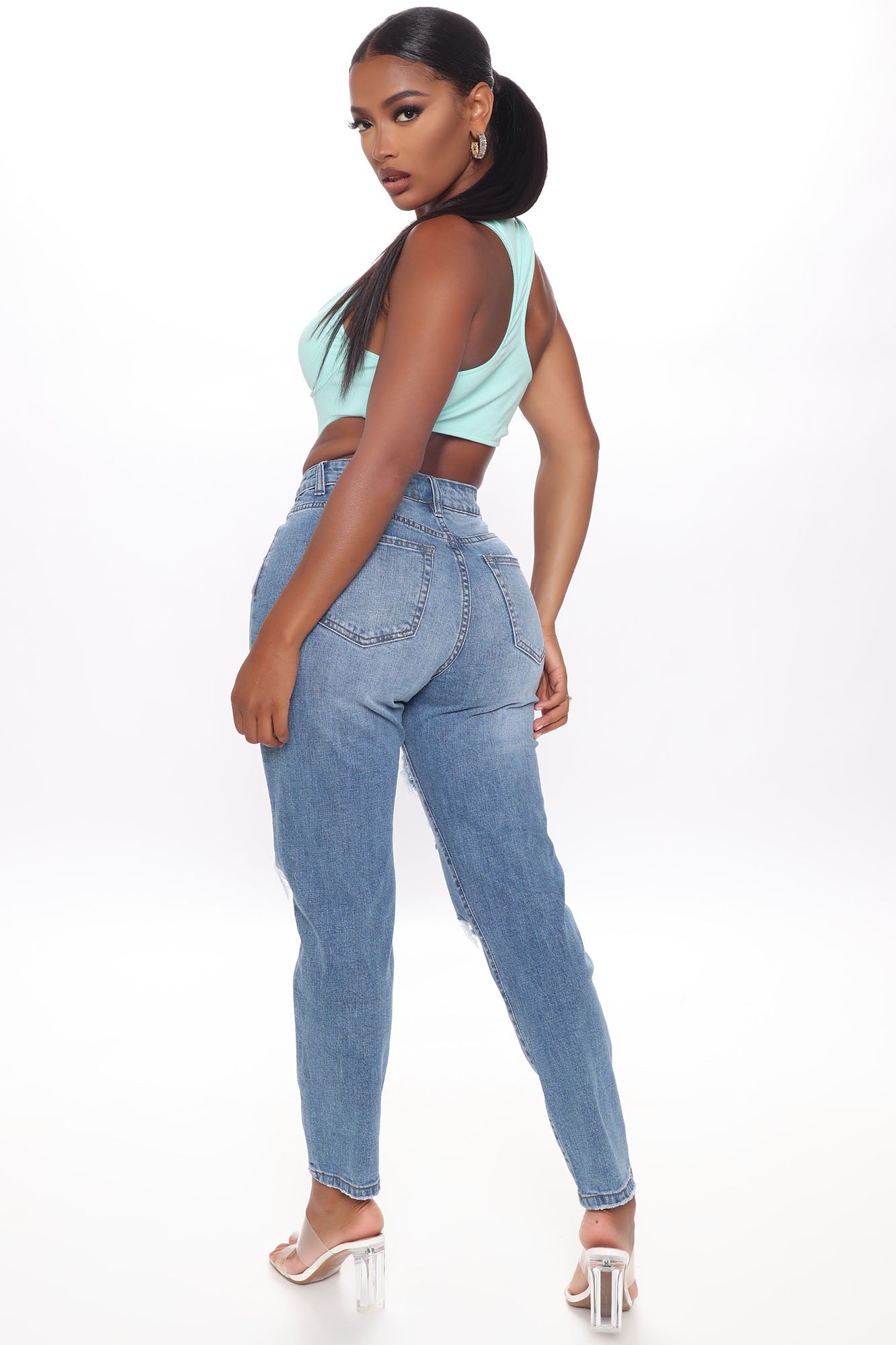 Set Her Free Distressed Mom Jeans - Medium Blue Wash Ins Street