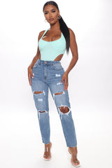 Set Her Free Distressed Mom Jeans - Medium Blue Wash Ins Street