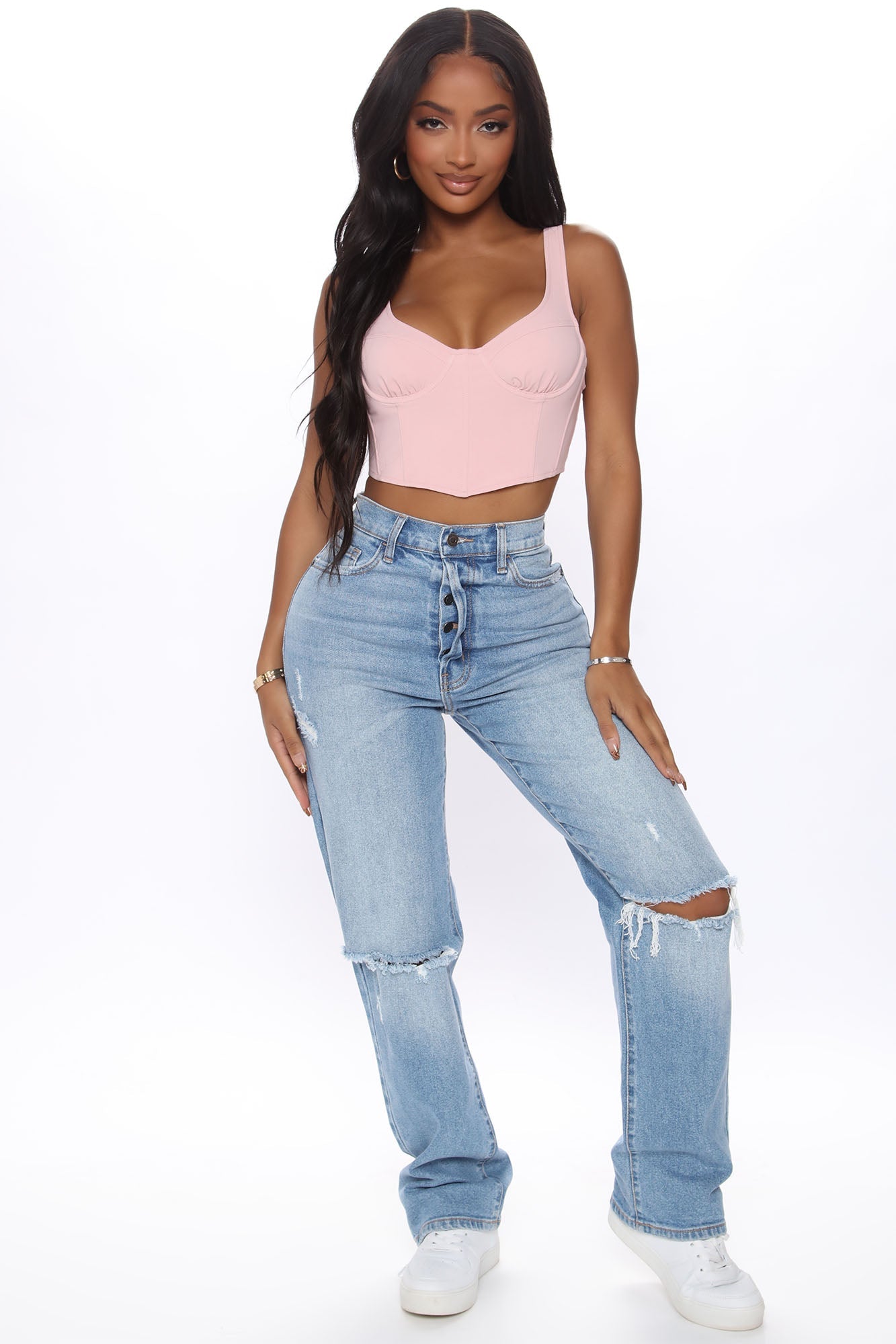 As You Please Ripped Straight Leg Jeans - Light Blue Wash Ins Street