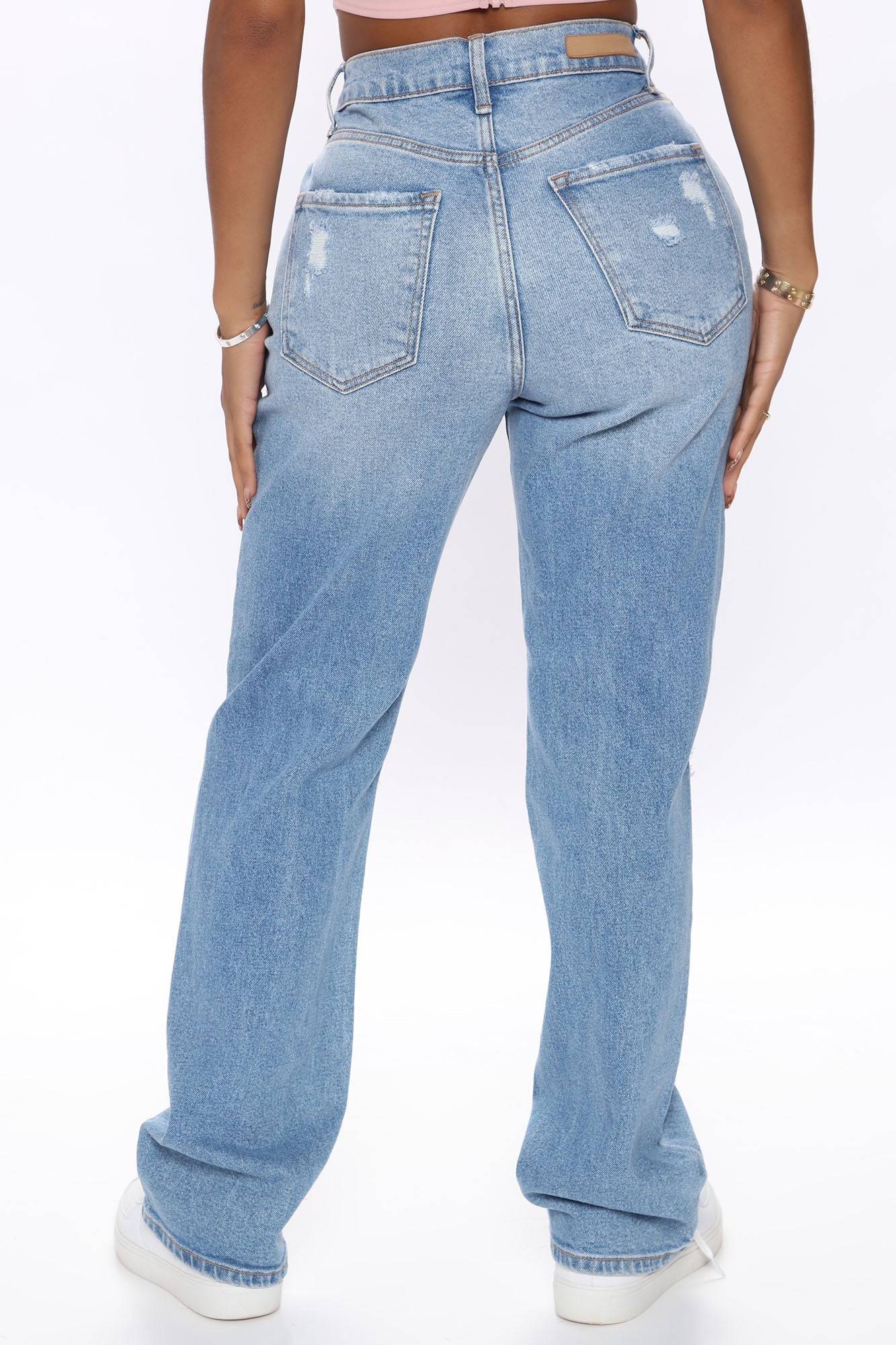As You Please Ripped Straight Leg Jeans - Light Blue Wash Ins Street