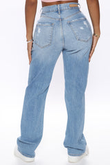 As You Please Ripped Straight Leg Jeans - Light Blue Wash Ins Street