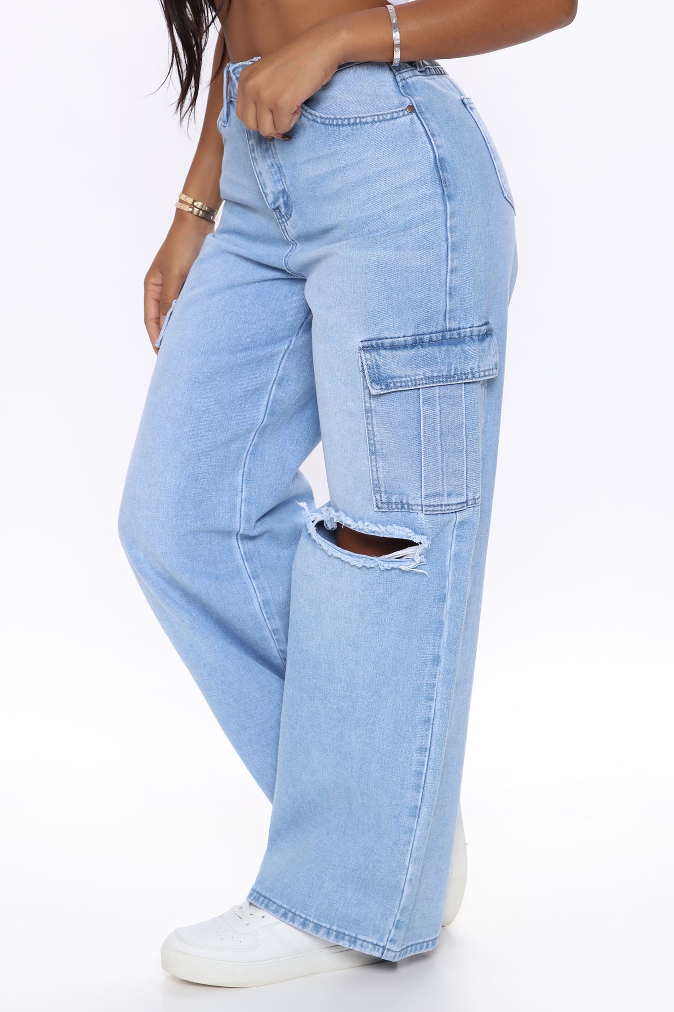 Totally Tubular Non Stretch Cargo Skater Jeans - Medium Blue Wash Ins Street