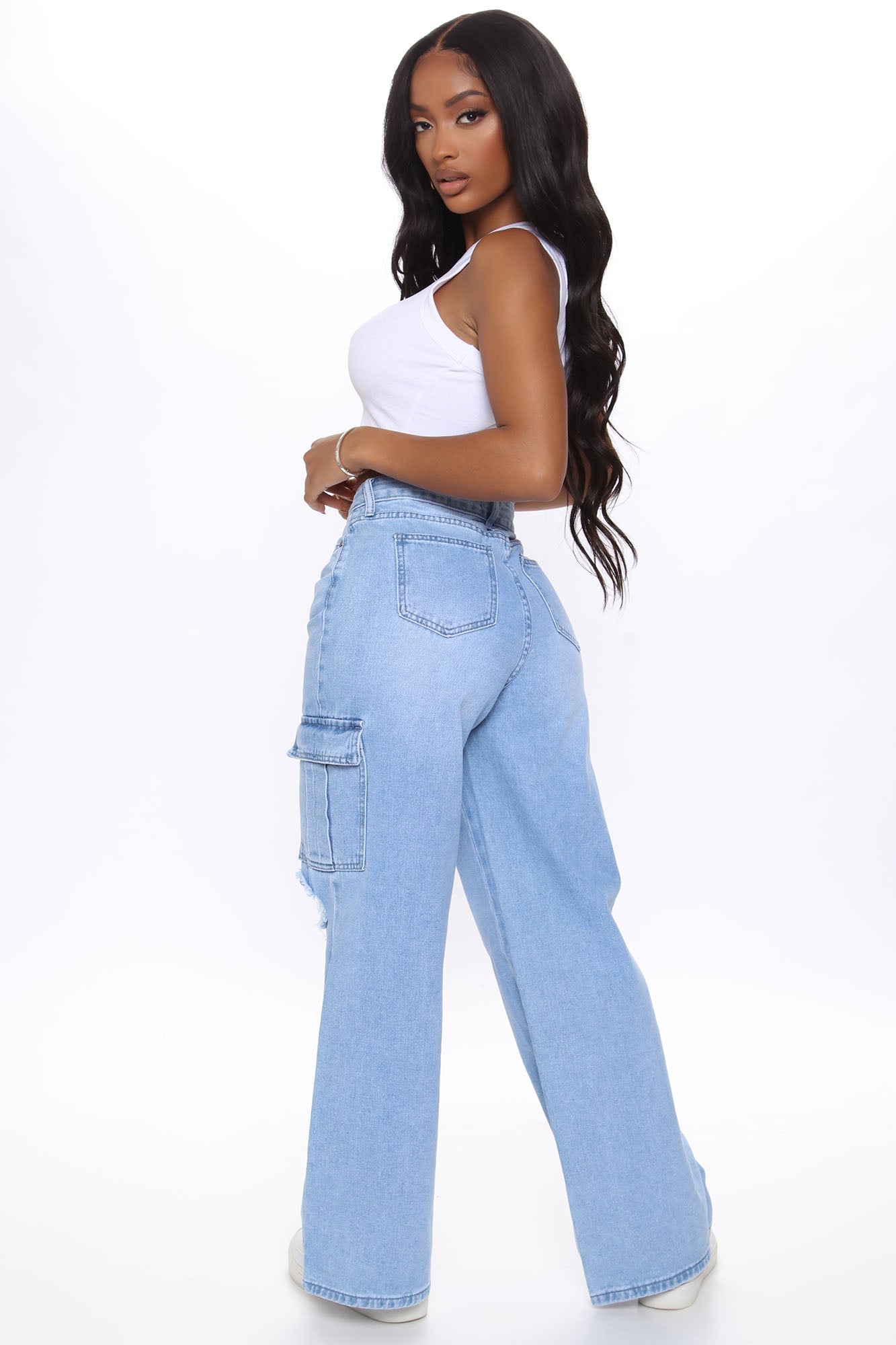 Totally Tubular Non Stretch Cargo Skater Jeans - Medium Blue Wash Ins Street
