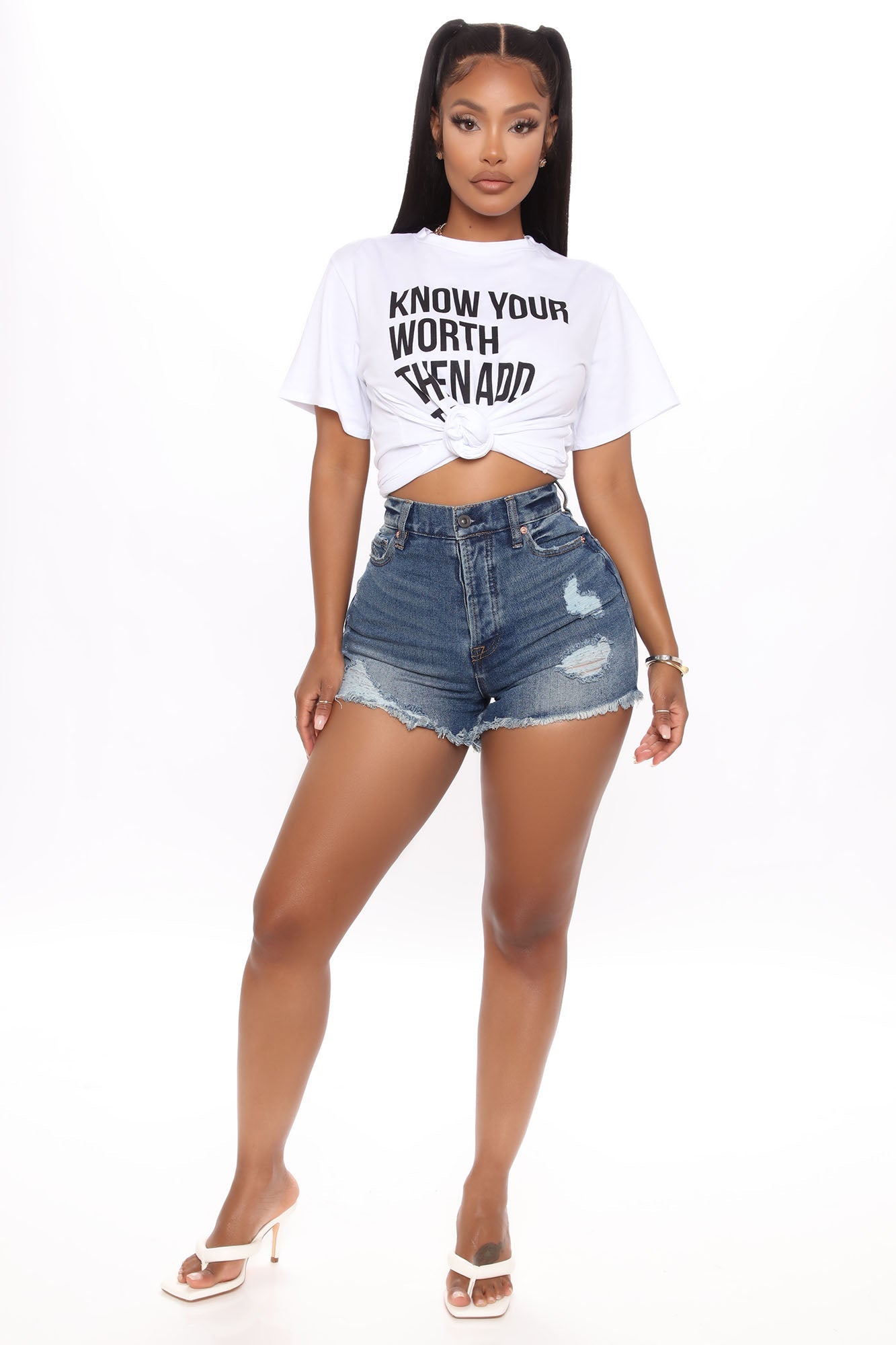 Decades Ago Distressed Denim Shorts - Medium Blue Wash Ins Street