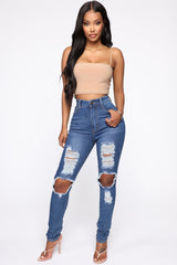 San Antonio Distressed Jeans - Medium Blue Ins Street