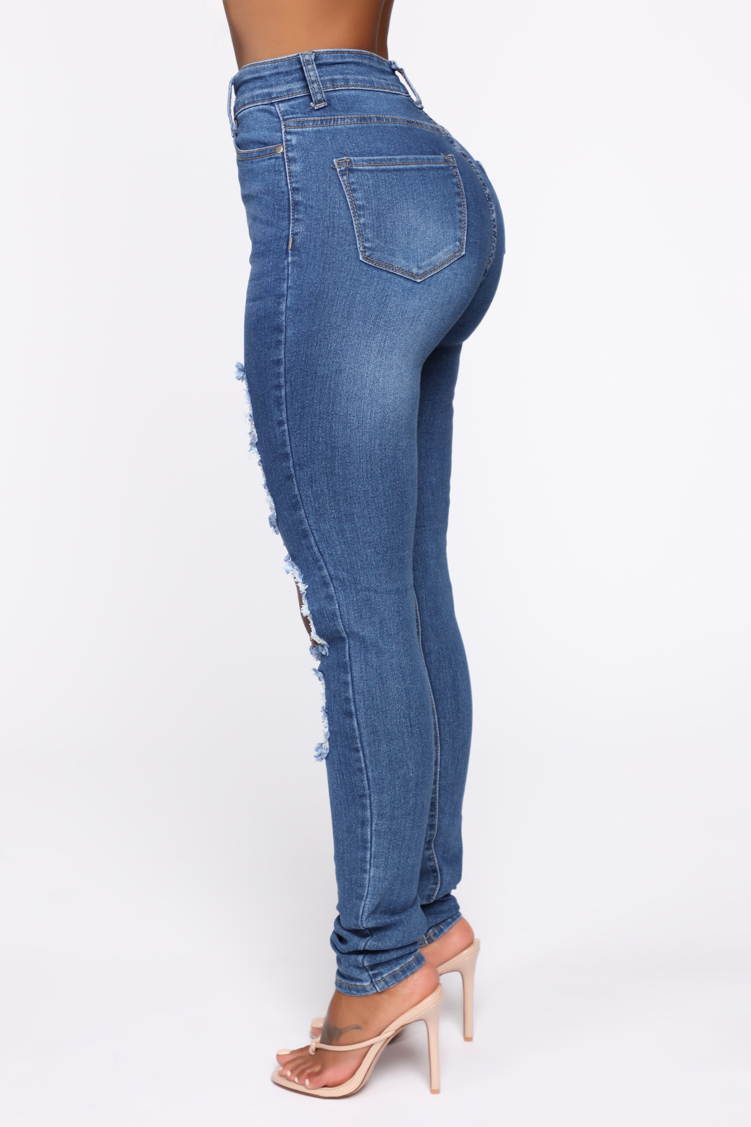 San Antonio Distressed Jeans - Medium Blue Ins Street