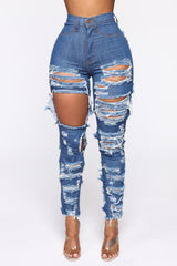 You're Cuttin' Up Distressed Skinny Jeans - Dark Blue Ins Street