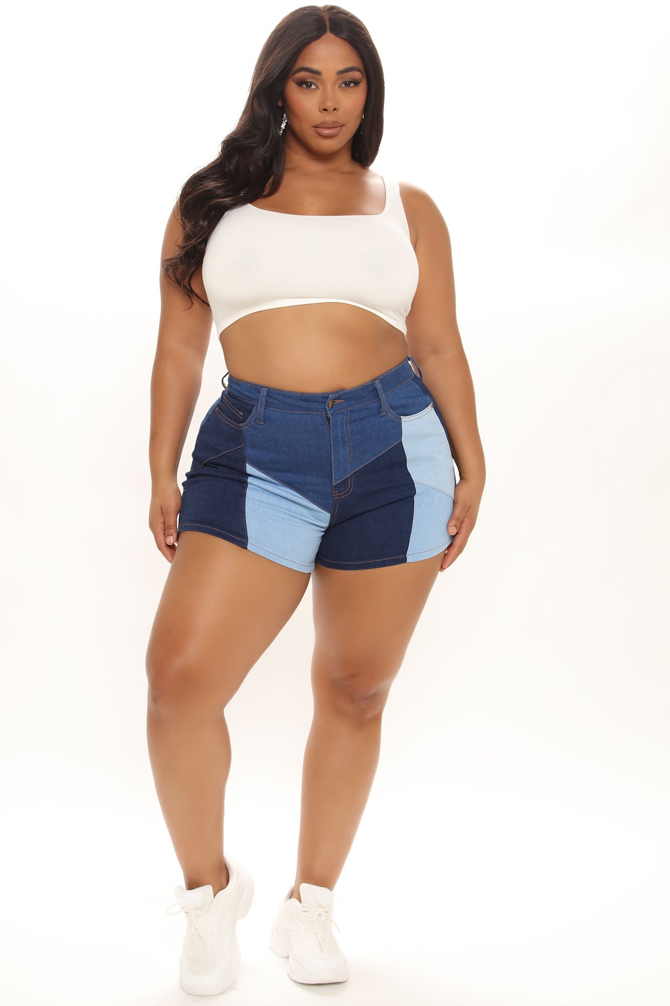 Peace Out Patchwork Denim Shorts - Blue/combo Ins Street