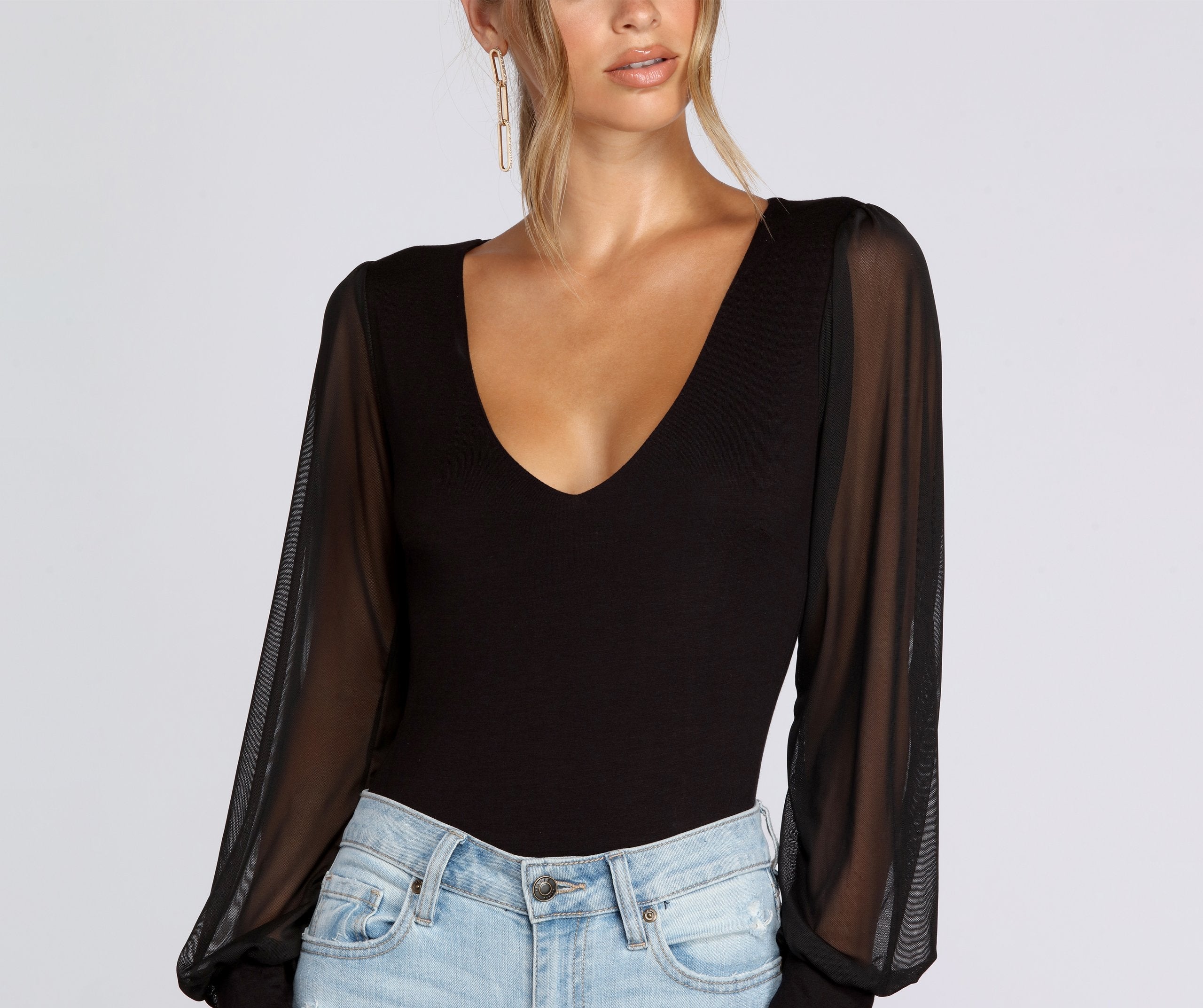 Sheer Bet Long-Sleeve Bodysuit Ins Street