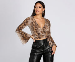 Snake Print Bell Sleeve Top Ins Street