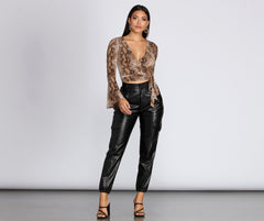 Snake Print Bell Sleeve Top Ins Street