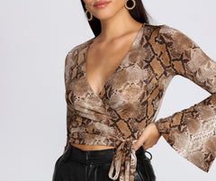 Snake Print Bell Sleeve Top Ins Street