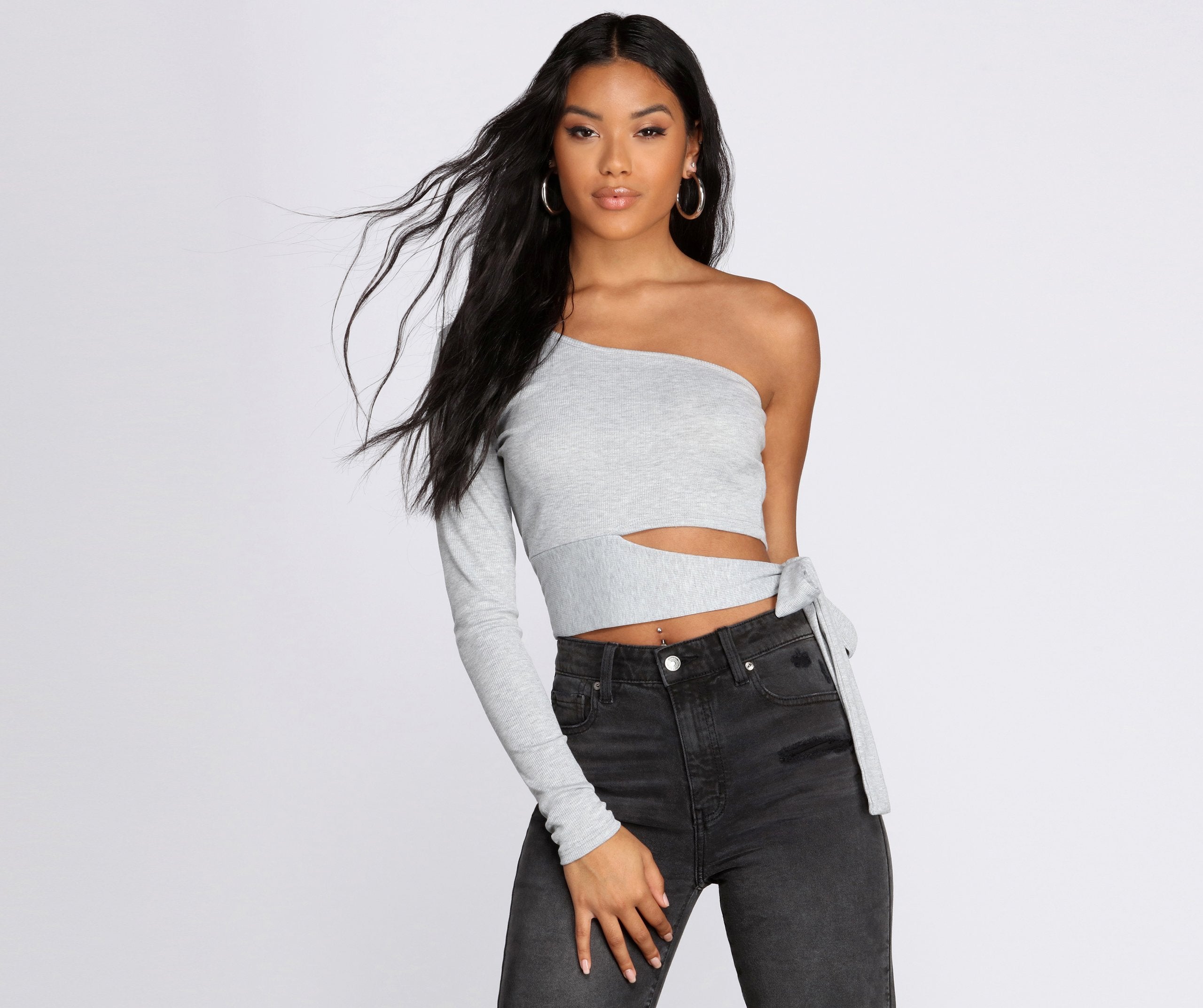 Single Sleeve Ribbed Crop Top Ins Street