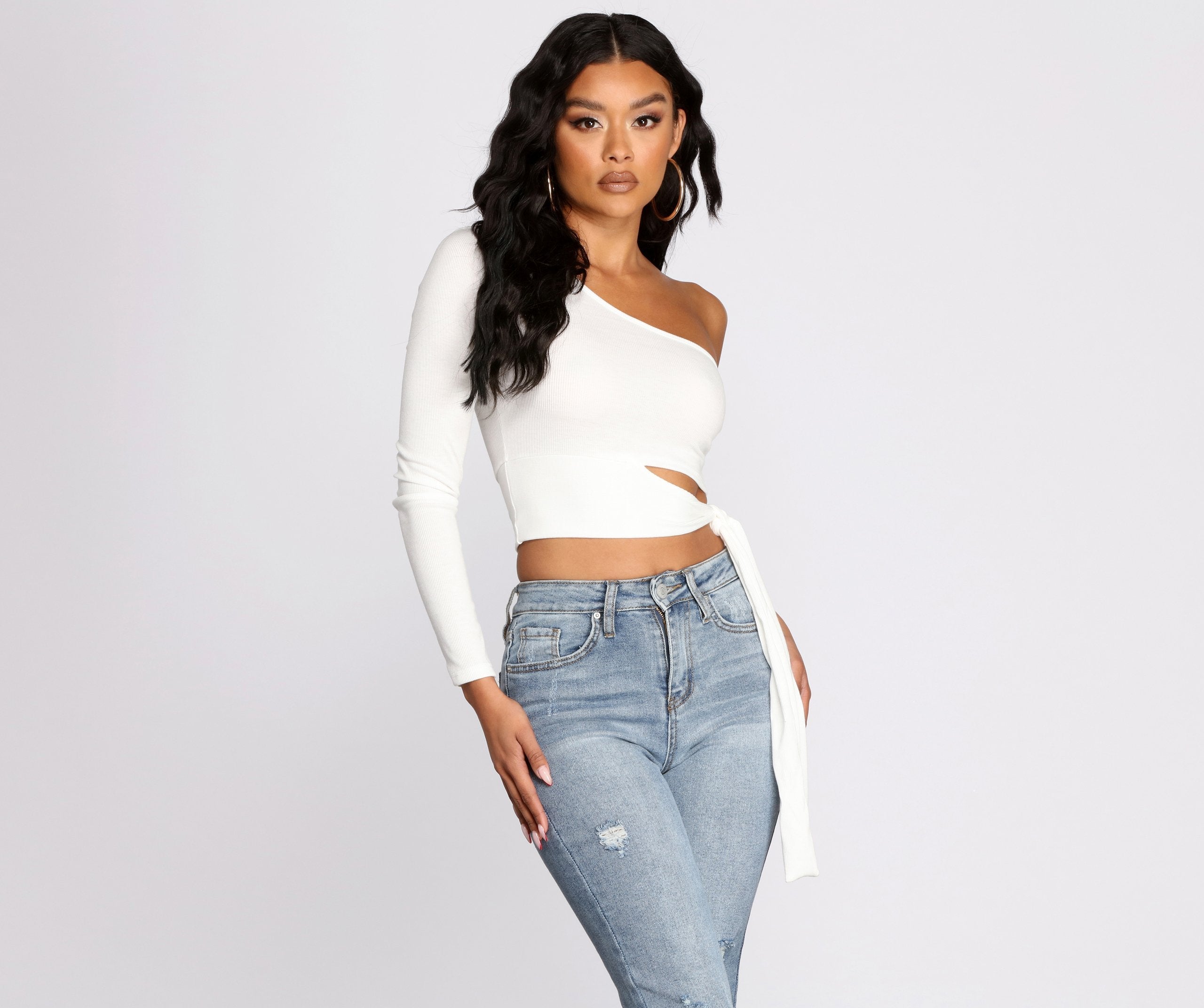 Single Sleeve Ribbed Crop Top Ins Street