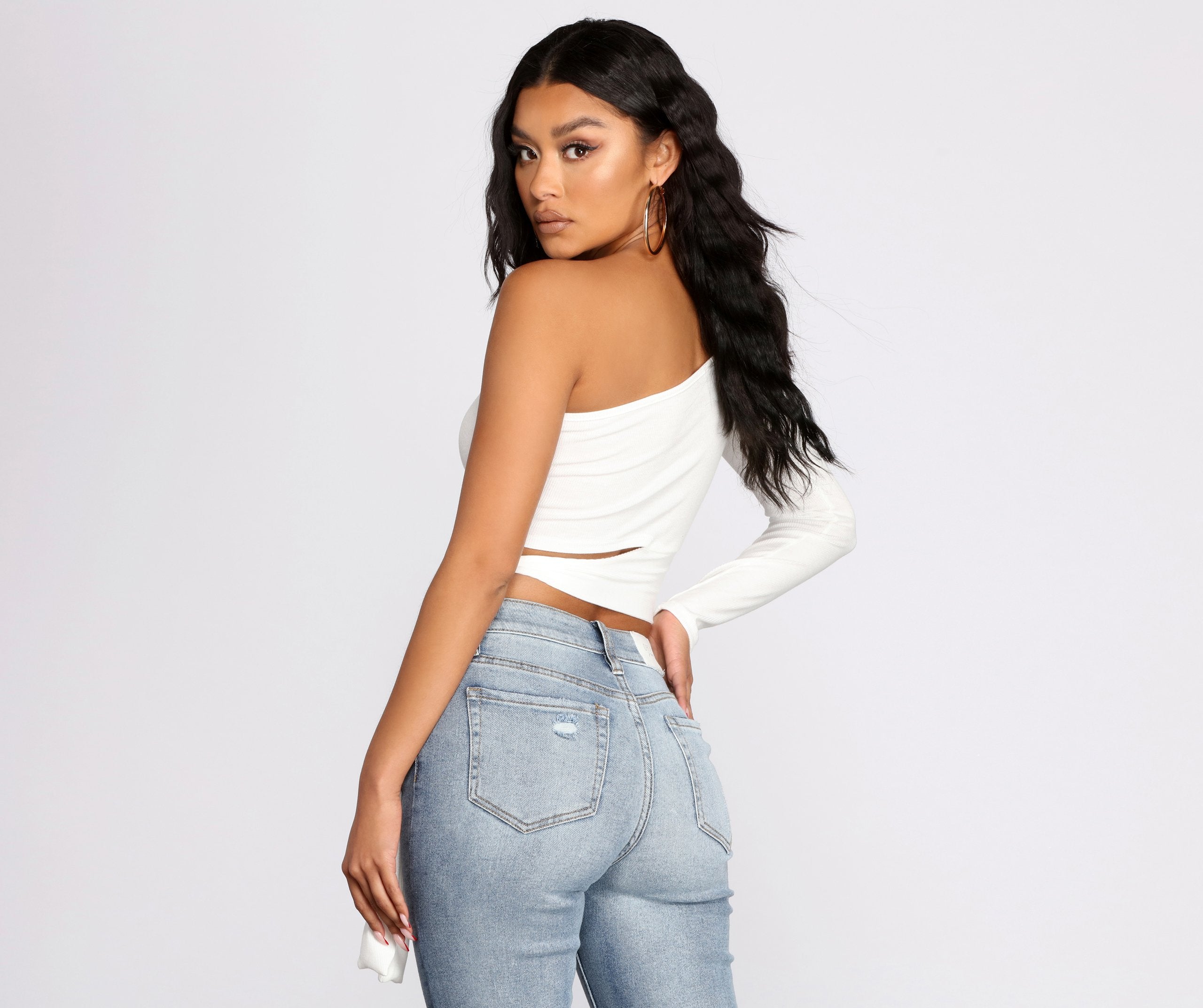 Single Sleeve Ribbed Crop Top Ins Street