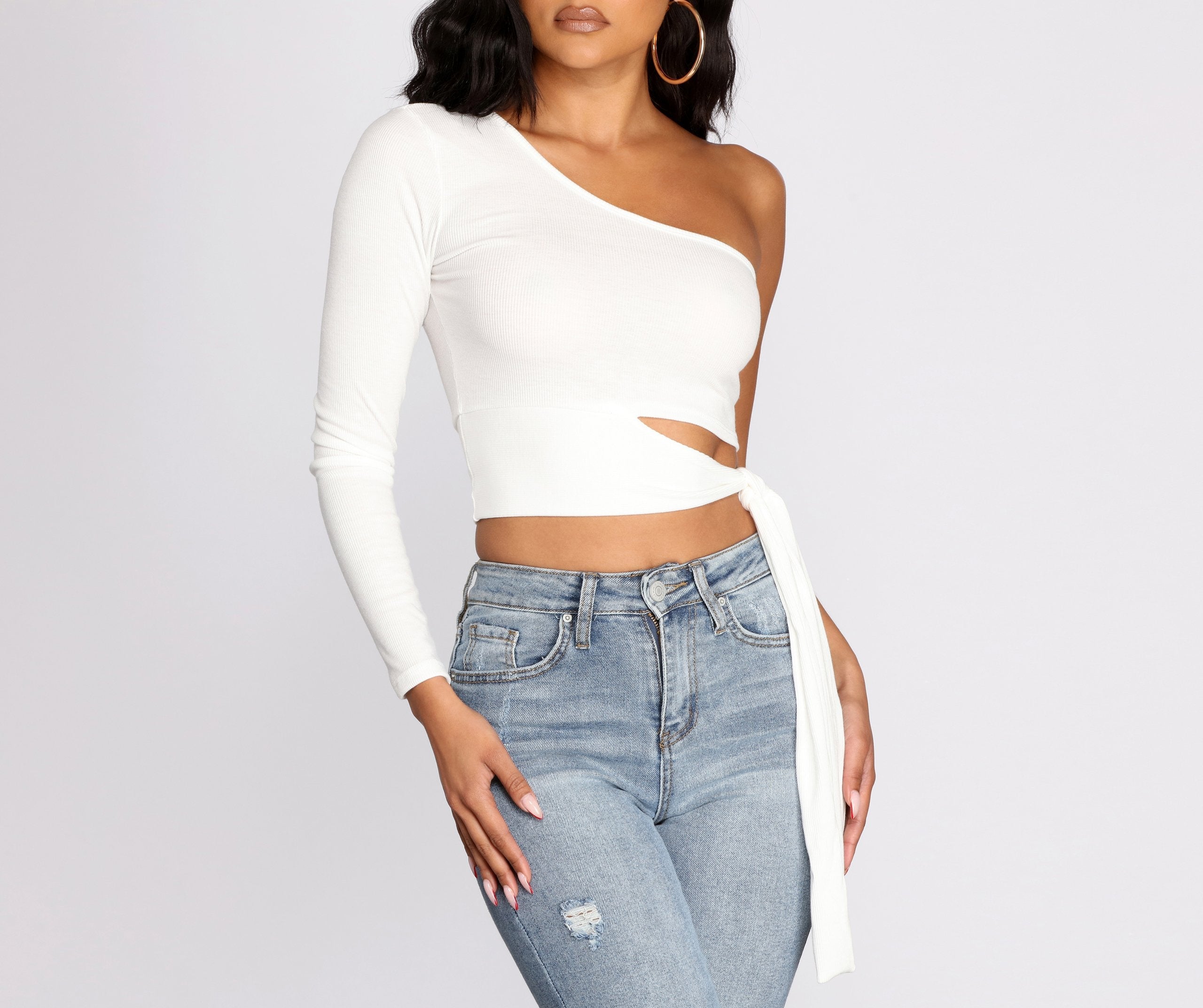 Single Sleeve Ribbed Crop Top Ins Street