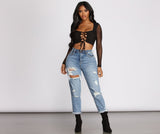 Lace Up Mesh Crop Top Ins Street