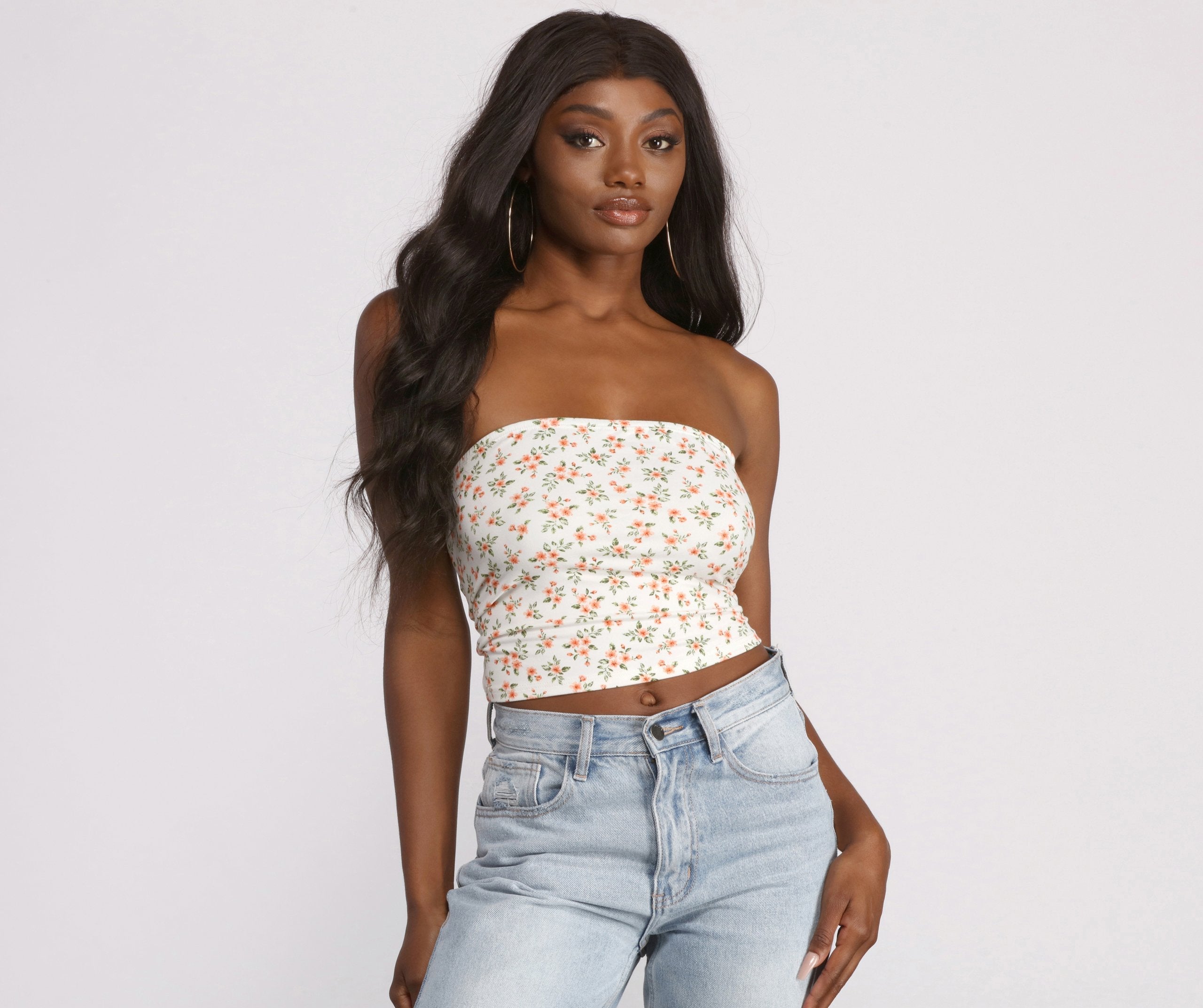 Cropped Brushed Knit Ditsy Tube Top Ins Street