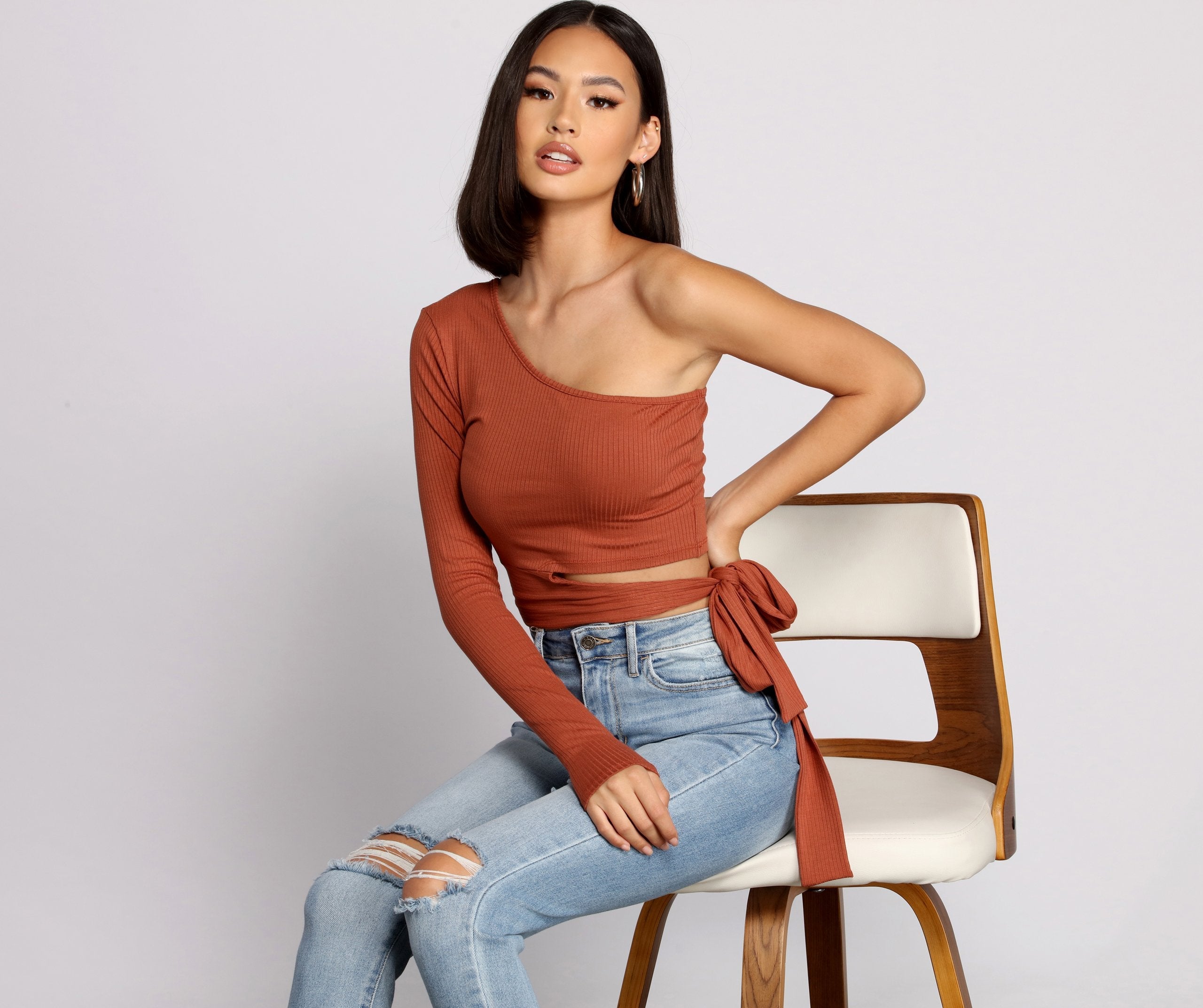 Single Sleeve Ribbed Crop Top Ins Street