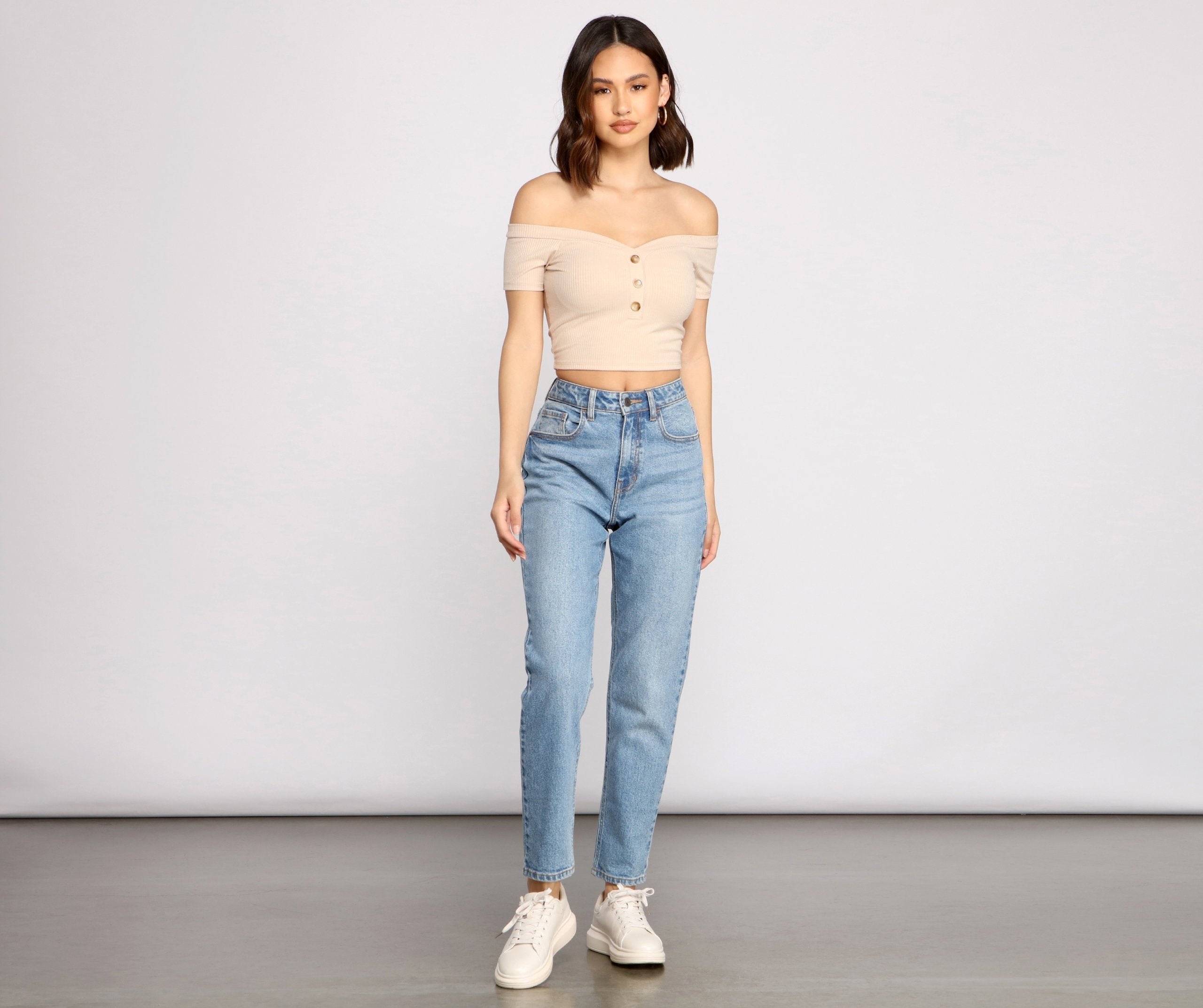 Simple Style Off-The-Shoulder Crop Top Ins Street