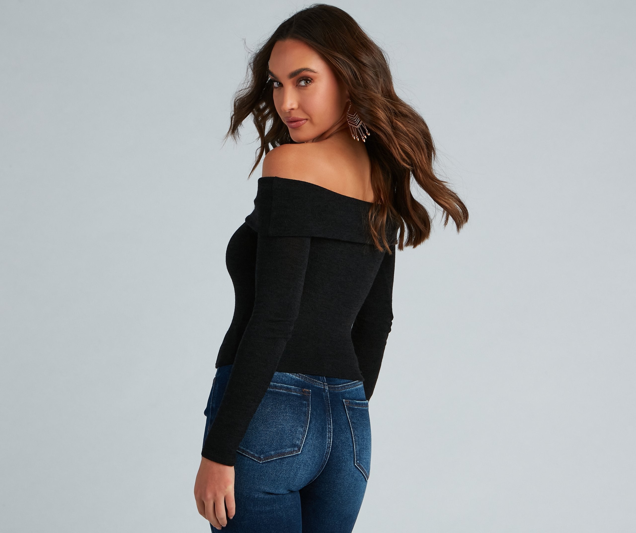 Cozy Knit Off-The-Shoulder Top ladies-street