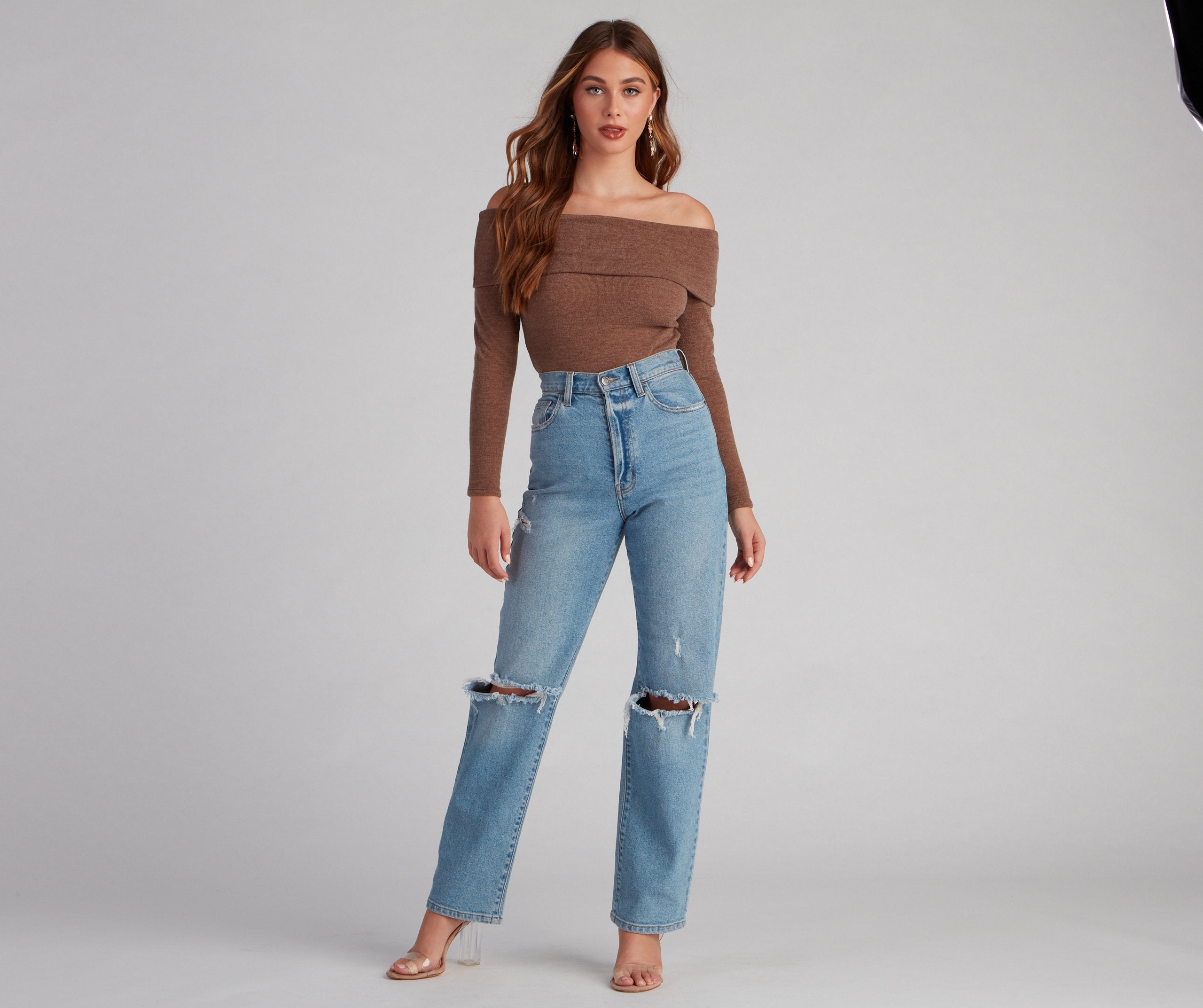 Cozy Knit Off-The-Shoulder Top ladies-street