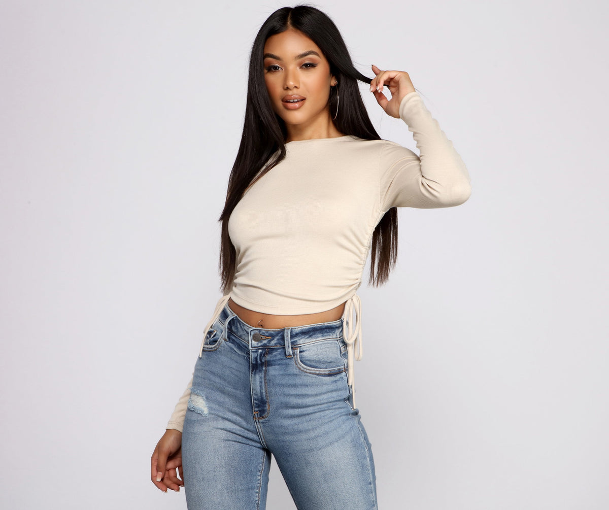 Side Tie Ribbed Knit Crop Top Ins Street