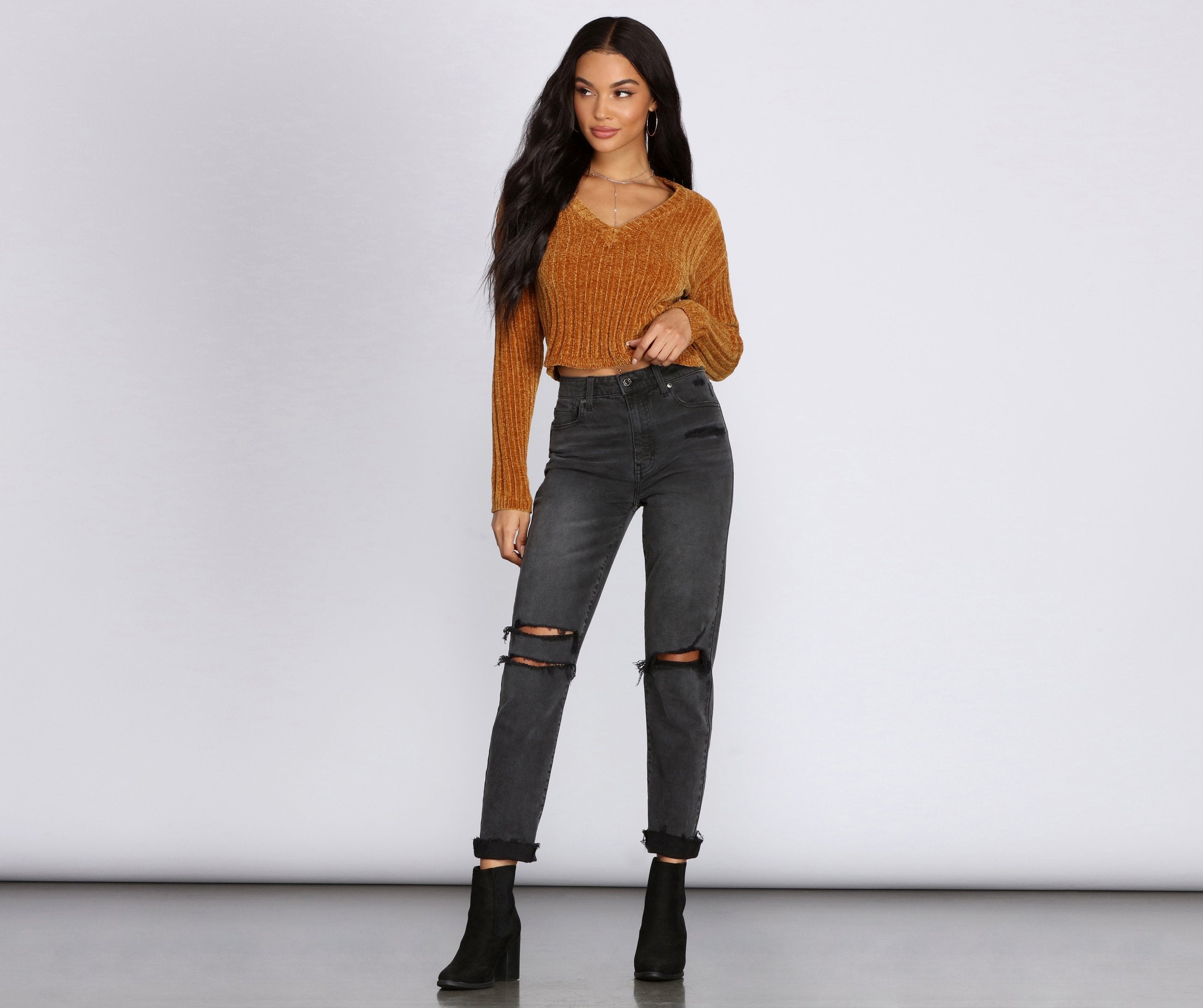 Cozy Chenille V-Neck Sweater Ins Street