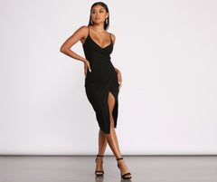 Sleeveless V Neck Asymmetrical Wrap Ribbed Midi Dress Ins Street