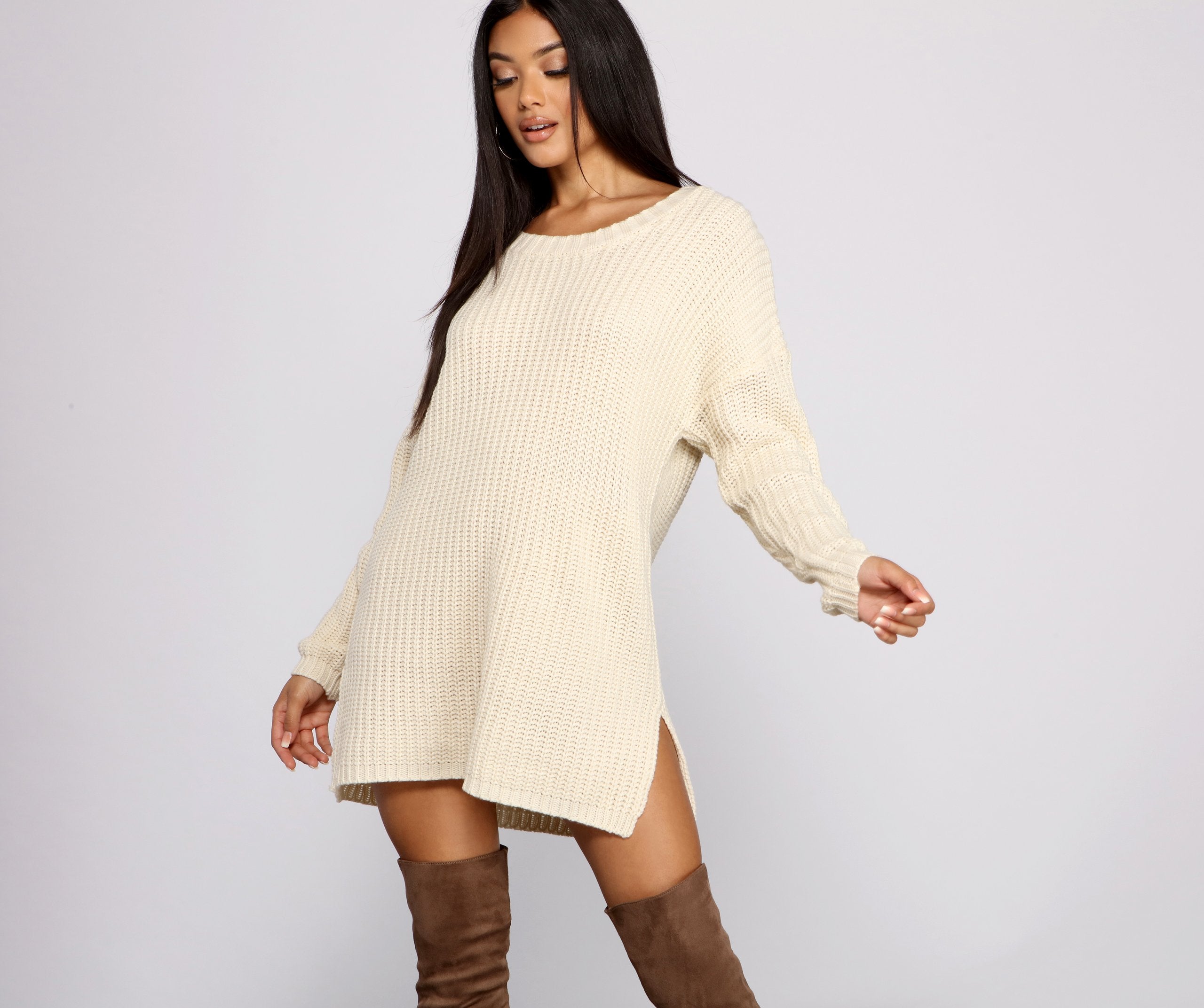 Cozy Knit Long Sleeve Tunic Ins Street