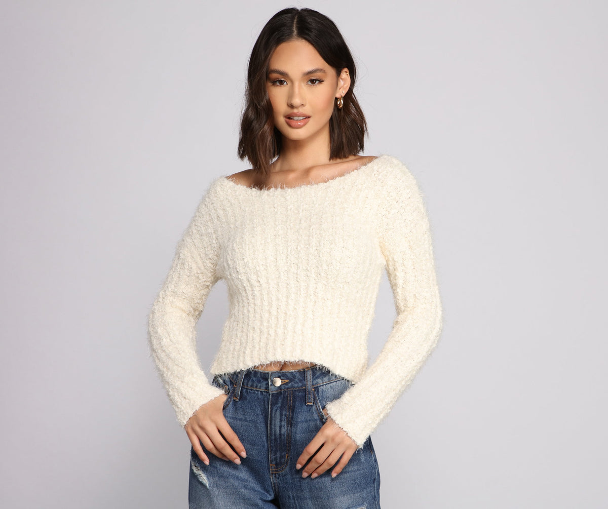 Cozy Cropped Popcorn Knit Sweater Ins Street